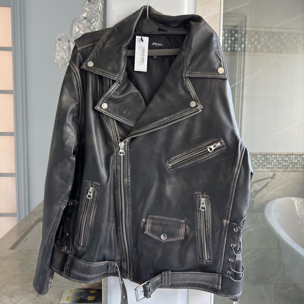 Nasty Gal Real Leather Washed Moto Jacket - Picture 6 of 13